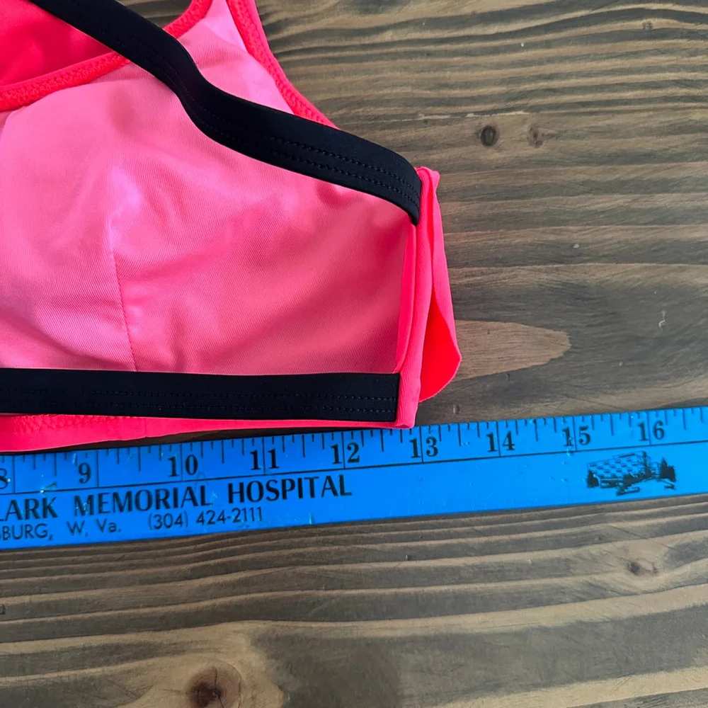 Women’s VS PINK Ruffle Bikini Top M Pink Black Criss Cross Y2K Cute
